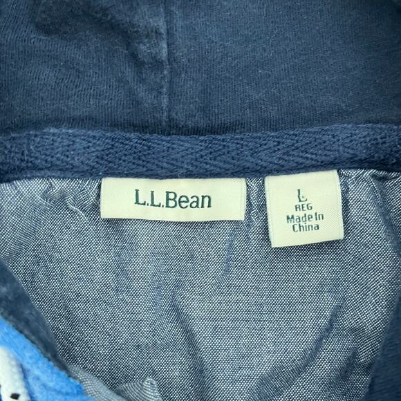 L.L. Bean Mens L Half Button Pullover Hoodie Blue White Striped Long Sleeve - Picture 5 of 11